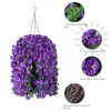 Artificial Faux Hanging Flowers Plants Basket for Spring Summer Outdoor Porch Decor, Fake Silk Purple Morning Glory Long Vine in