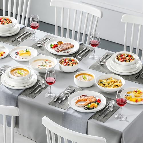 Plates and Bowls Sets, 24 Pieces Modern Porcelain Dinnerware Set for 6 Ceramic Dishware Dishes White Kitchen Dinner Dining Ware