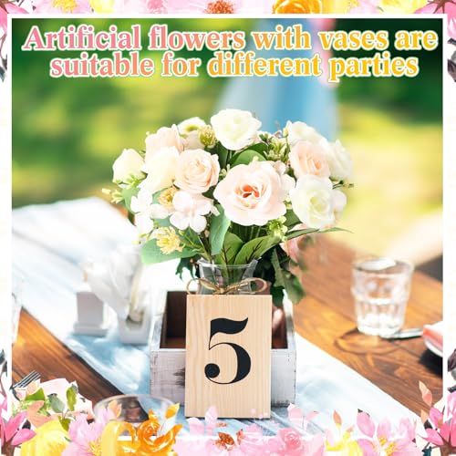 37 Pack Fake Flowers with Vase 24 Bundles Artificial Hydrangea Bouquets 12 Clear Vase for Home Office Farmhouse Centerpiece