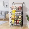 Snack Cart with Wheels 4-Tier Adjustable Fruit Rack Fruit Vegetable Basket Cart Metal Wire Storage Cart Rolling Pantry Utility