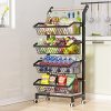 Snack Cart with Wheels 4-Tier Adjustable Fruit Rack Fruit Vegetable Basket Cart Metal Wire Storage Cart Rolling Pantry Utility