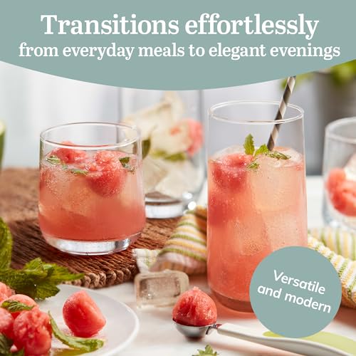 Ascent Tumbler and Rocks Drinking Glasses Set of 16, Glass Drinking Glasses with Curvature, Versatile Glassware Set for Parties