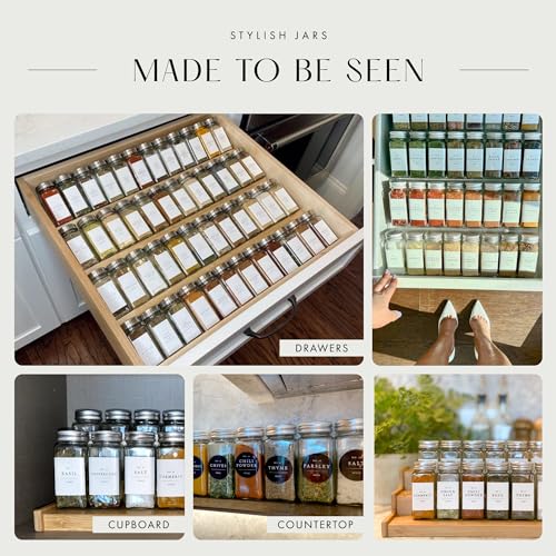 Glass Spice Jars with Labels with Metal Lids and Shakers Farmhouse 36 Pack Set, 4oz Small Clear Empty Spice Bottles Seasoning