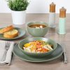 Queenslane 16 Piece Double Bowl Plates and Bowls Dinnerware Sets - Matte Green