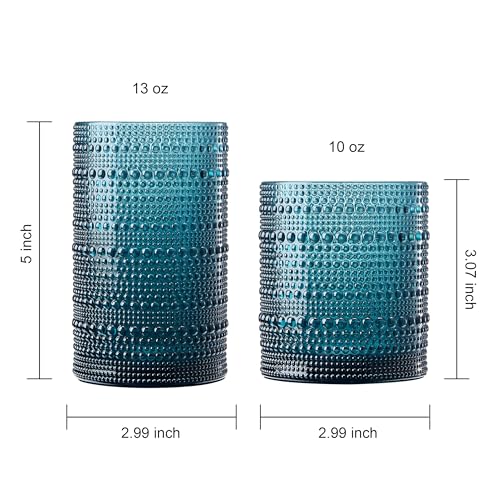 Classic Reusable Plastic Drinking Glasses, Hobnail Shatterproof | 6X 10 OZ Lowball & 6X 13 OZ Highball | Tritan Tumblers,
