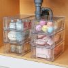 4 Pack Stackable Storage Drawers,Clear Acrylic Drawer Organizers with Handles, Easily Assemble for Fridge, Bathroom,Kitchen