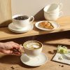 10 oz Cappuccino Cups with Saucers - Ceramic Espresso Coffee Cups Set of 4, White Tea Mugs and Saucer, Latte Mugs Set, Microwave