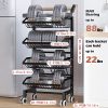 Snack Cart with Wheels 4-Tier Adjustable Fruit Rack Fruit Vegetable Basket Cart Metal Wire Storage Cart Rolling Pantry Utility
