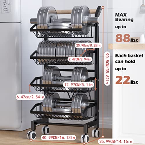 Snack Cart with Wheels 4-Tier Adjustable Fruit Rack Fruit Vegetable Basket Cart Metal Wire Storage Cart Rolling Pantry Utility