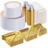 700PCS Gold Plastic Dinnerware Set for 100 Guests, Disposable Plates for Party, Include 100 Gold Dinner Plates, 100 Dessert