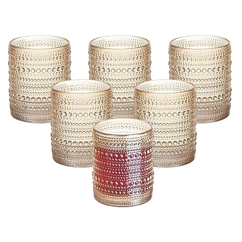 Amber Hobnail Beaded Drinking Glasses Set of 6, 12 oz Vintage Glassware Set Romantic Water Glasses Tumbler, Water Cups, Clear