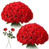 50pcs Red Roses in Bulk, Realistic Long Stem Fake Silk Roses Bouquet for Wedding Centerpiece Table Party Home Kitchen Decor