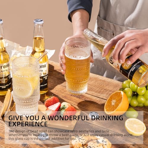 Drinking Glasses with Bamboo Lids and Glass Straw 4pcs Set,16oz Glass Tumbler Cups,Water Glasses,Iced Coffee Glasses,iced Tea