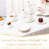 6 pc Porcelain Tea Saucers - 6 inch, Luxury British Style Coffee Cup Saucers with Golden Trim, Beautiful Decor for Living Room,