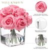 Rose Artificial Flowers in Vase with Faux Water, Silk Rose Table Centerpieces for Home Coffee Table Decor, Fake Roses Flower