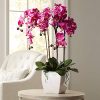 Potted Silk Faux Artificial Flowers Arrangements Realistic Purple Fuchsia Orchid in White Ceramic Pot for Home Decoration Living