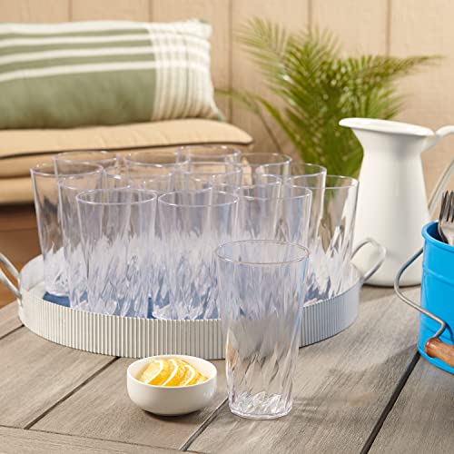 Palmetto [Set of 16] 20 ounce Plastic Stackable Water Tumblers in Clear, Lightweight Value Set of Drinking Cups, Reusable,