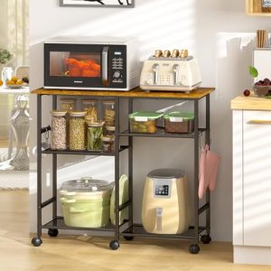 Kitchen Microwave Cart, Microwave Stand with Adjustable Shelf, Coffee Bar Stand Kitchen Baker's Rack with Wheels Rolling Storage