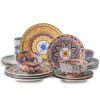 18 Pieces Kitchen Dinnerware Sets Service for 6, Bohemian Style Plates and Bowls Set, Ceramic Vintage Tableware Dishes Set,