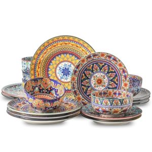 18 Pieces Kitchen Dinnerware Sets Service for 6, Bohemian Style Plates and Bowls Set, Ceramic Vintage Tableware Dishes Set,