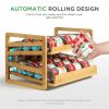 Bamboo Rolling Can Organizer Rack, Stackable 2 Tier Canned Food Organizer Rack for Storage, Kitchen Cabinet, Can Holders