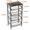5-Layer Fruit Basket Kitchen Food Organizer and Rack, Stackable Storage Cart with Desktop, Pull-Out Hollow Metal Basket, Wheeled
