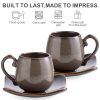 3oz Coffee Espresso Cups with Saucers Set of 6, Ceramic Small Coffee Cups with Holder and Spoons, Cute Demitasse Cups for