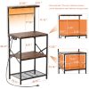 Kitchen Bakers Rack with Power Outlet & LED Lights, Small Coffee Bar Table with Adjustable Storage Shelf, 4 Tiers Microwave