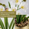 White Orchids Artificial Flowers Faux Silk Cymbidium Orchids in Gold Pot Fake White Orchid Flower Arrangements Orchid