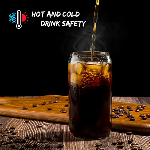 16 Oz Drinking Glasses with Bamboo Lids and Glass Straw - 6 Pcs Glass Cups Beer Ice Coffee Glasses Cute Aesthetic Cup Great for