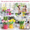 12 Pack Artificial Tulips Bulk with Metal Pots PU Faux Multicolor Tulip Flower in Vase Fake Floral Arrangement Bouquet for