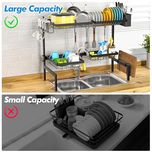 ［2-Tier 4 Baskets］Over The Sink Dish Drying Rack, 24.8"-35.4", Large Sink Rack for Kitchen, Extensible and Adjustable, Saving