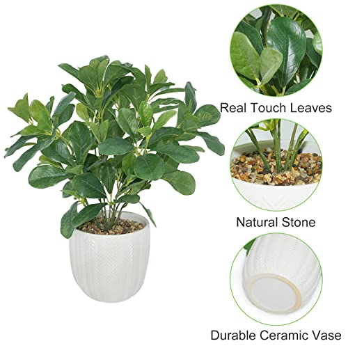 Artificial Potted Plant Leaves, 16.9" Artificial Shrubs Plants Arrangements Fake Eucalyptus Leaves with Vase Faux Greenery