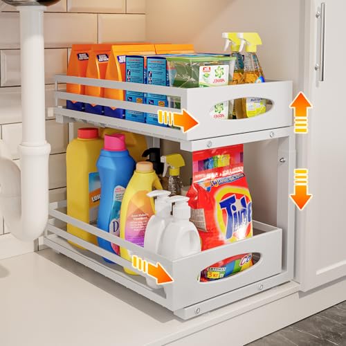 Under Sink Organizer, Pull Out Cabinet Organizers, Slide Sink Steel Shelf Cabinet Storage Shelves, Under Sink Storage for