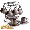 3oz Coffee Espresso Cups with Saucers Set of 6, Ceramic Small Coffee Cups with Holder and Spoons, Cute Demitasse Cups for