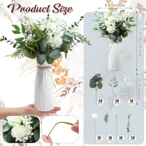5 Sets Faux Flowers in Vase Fake Flowers with Vase Wedding Centerpiece for Table Faux Eucalyptus Leaves Floral Arrangements for