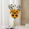 Fake Sunflowers with Hand-Painted Vase,16" Artificial Flowers in Small Ceramic Vase,Silk Flower Eucalyptus Bouquet Faux