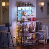 Kitchen Bakers Rack with Power Outlet & LED Lights, Small Coffee Bar Table with Adjustable Storage Shelf, 4 Tiers Microwave