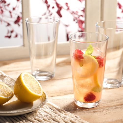 Drinking Glasses Set of 6 Highball Glass Cups 15.7 Oz Premium, Sleek, Collins Cooler Glassware. For your Bara, Water, Beer,