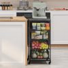 4-Tier Fruit Vegetable Storage Cart - Kitchen Organizer and Storage Cart with Wheels, Wooden Top Metal Wire Fruit Vegetable Rack