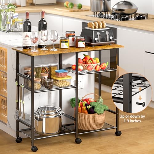 Kitchen Microwave Cart, Microwave Stand with Adjustable Shelf, Coffee Bar Stand Kitchen Baker's Rack with Wheels Rolling Storage