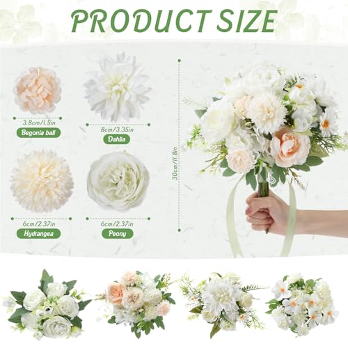 12 Bundles Artificial Peonies Flowers Artificial Silk Rose Faux Dahlia Fake Chamomile Hydrangea Bouquet Bulk for Vase Home