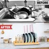 [Upgraded] Bamboo Pots and Pans Organizer under Cabinet, Bakeware and Cutting Board Organizers with Diatomaceous Earth Base & 7