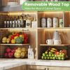 4 Pack Stackable Wire Baskets for Pantry Organizers and Storage, Pantry Baskets with Fixed Wooden Top, Fruit and Vegetable