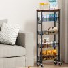 Slim Rolling Cart, 5-Tier Storage Cart, 9.1inch Narrow Kitchen Rolling Cart on Wheels for Small Space, Utility Cart Shelving