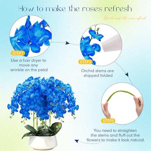 10 Pcs 36 Inch Blue Orchids Artificial Flowers Artificial Phalaenopsis Flowers Faux Orchid Stems Fake Flowers Arrangement for