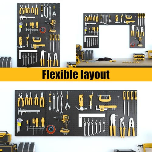 Peg Board, 8 Pack Metal Pegboard Panels White & Black Pegboards Wall Organizer with 50 Pcs Hooks, Peg Board for Walls Home,