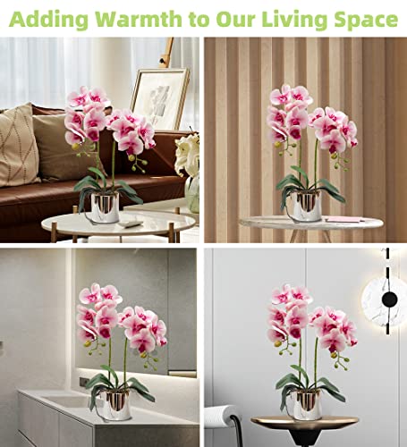 Artificial Orchid Flowers Light Pink Faux Orchids with Ceramic Vase Vivid Fake Phalaenopsis Flower Arrangement Gorgeous