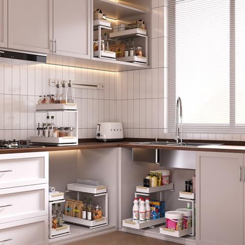 Under Sink Organizer 2 Pack - 2 Tiers Pull Out Cabinet Organizer for Kitchen or Bathroom, Slide Out Storage Shelf for Pantry,