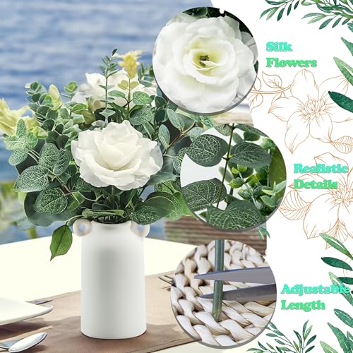 Artificial Flowers with Ceramic Vases, 58 Pcs Fake Plants and Flowers in Vases Set of 8,DIY Table Centerpieces for Wedding,Home